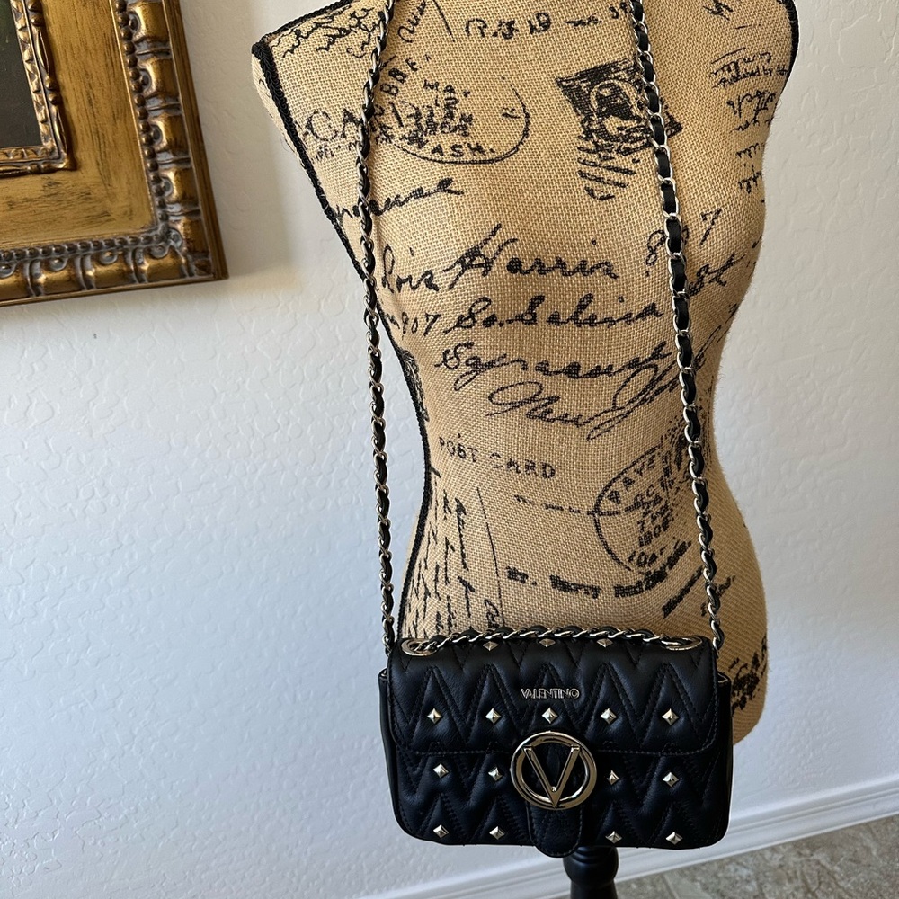 Mario Valentino Black and Silver Quilted Purse